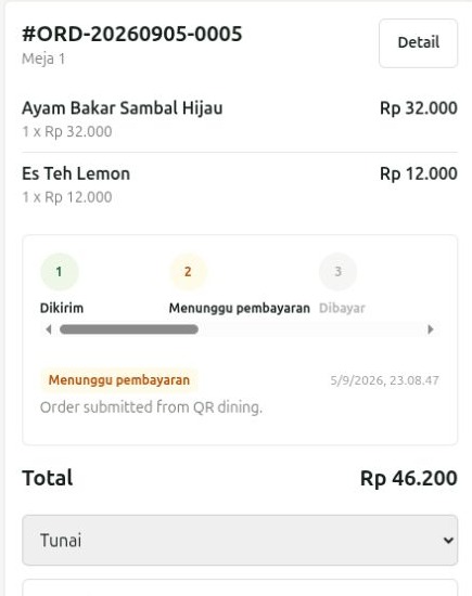 Tampilan kasir dan tagihan sesi MakanDi